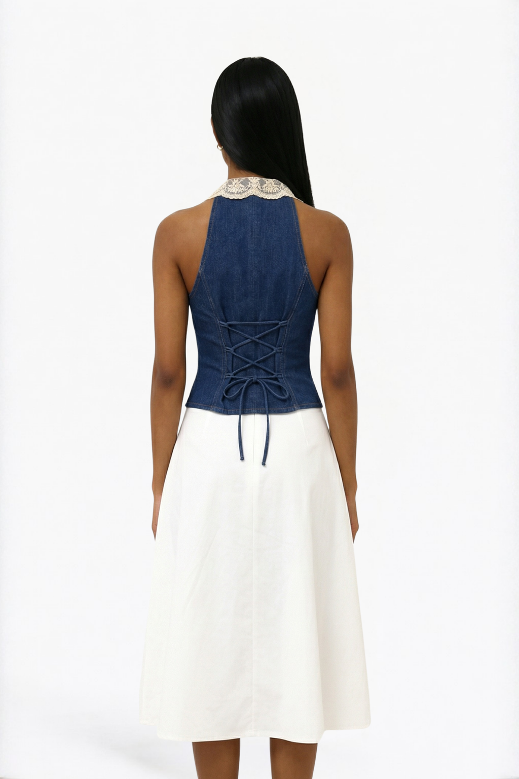 Blue Denim Tie-Up Vest Top