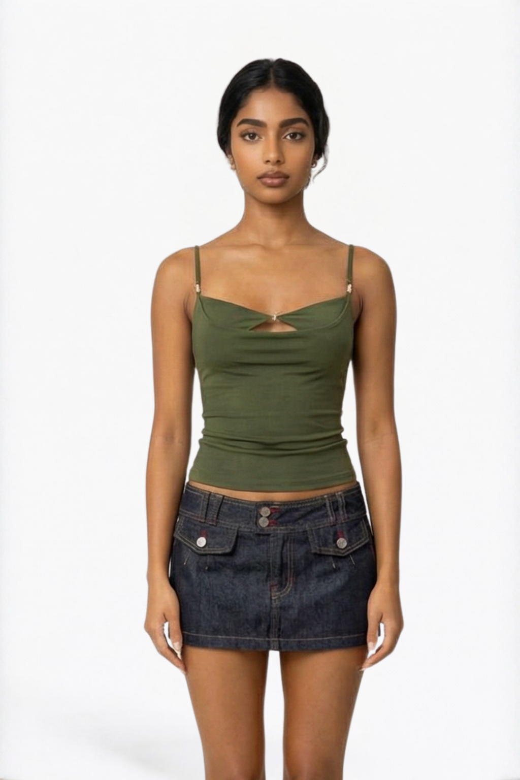 Dark Navy Cargo Denim Mini Skirt