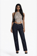 Dark Indigo Wide-Leg Pleated Jeans