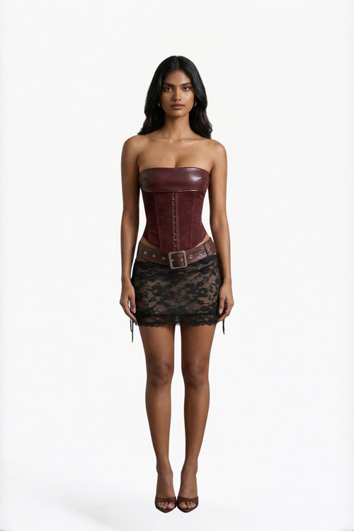 Black Floral Lace Tie-Side Mini Skirt