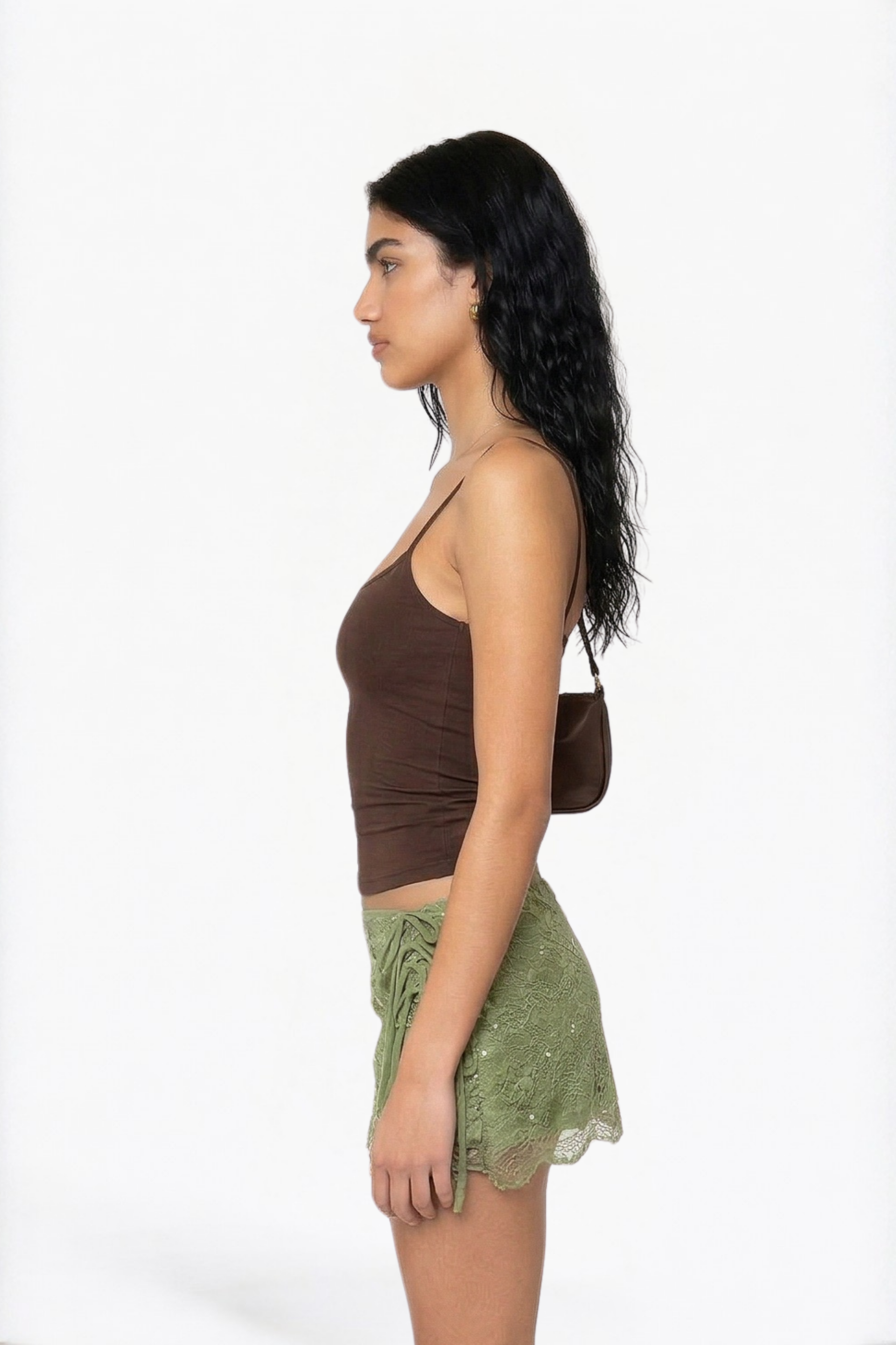 Olive Floral Lace Tie-Side Mini Skirt