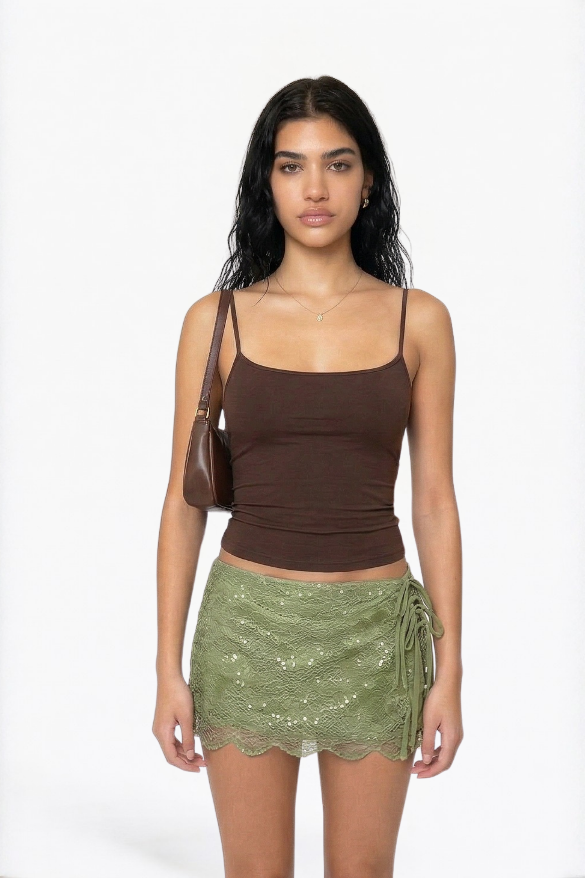 Olive Floral Lace Tie-Side Mini Skirt