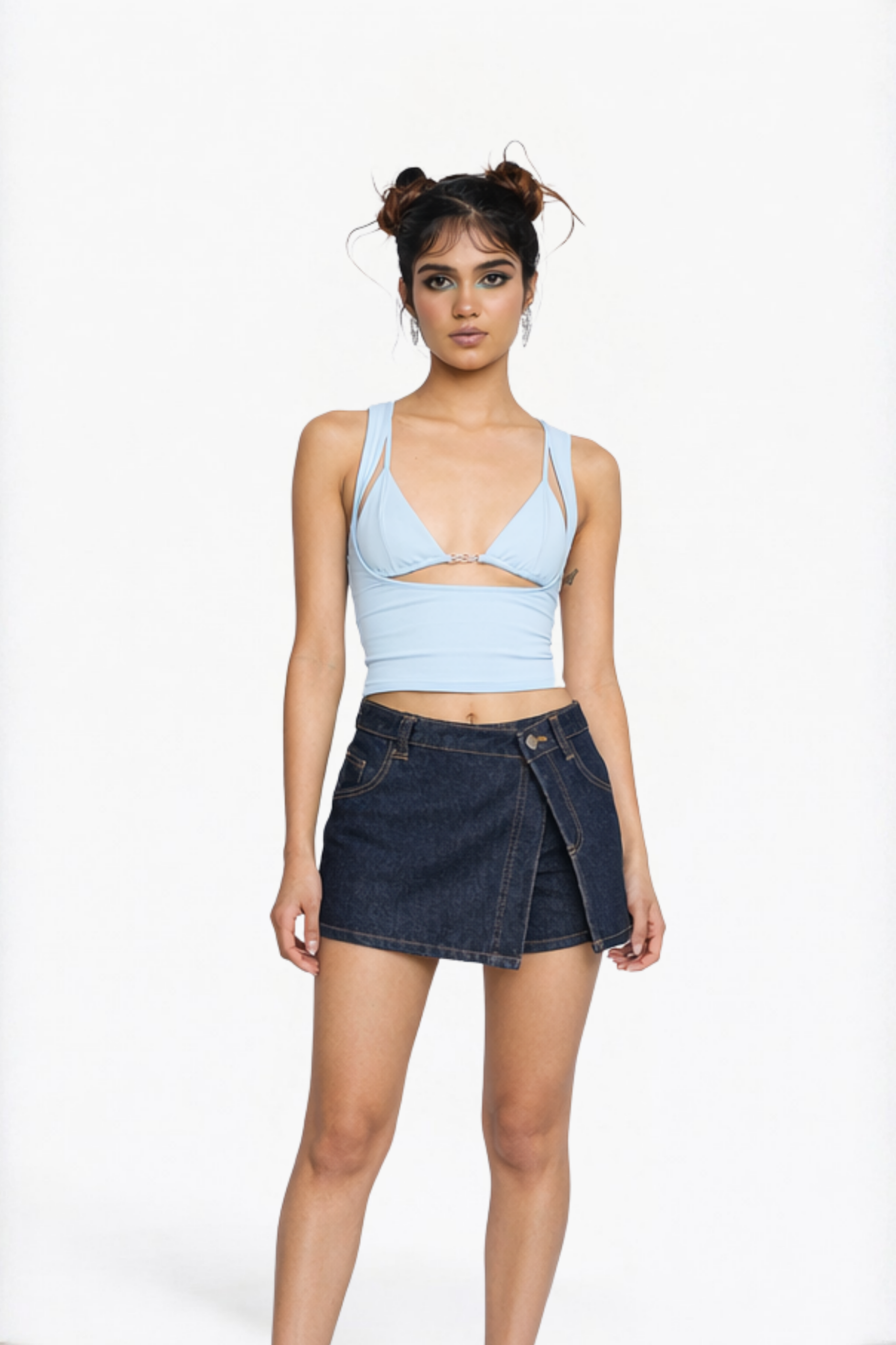 Indigo Denim Wrap Skort