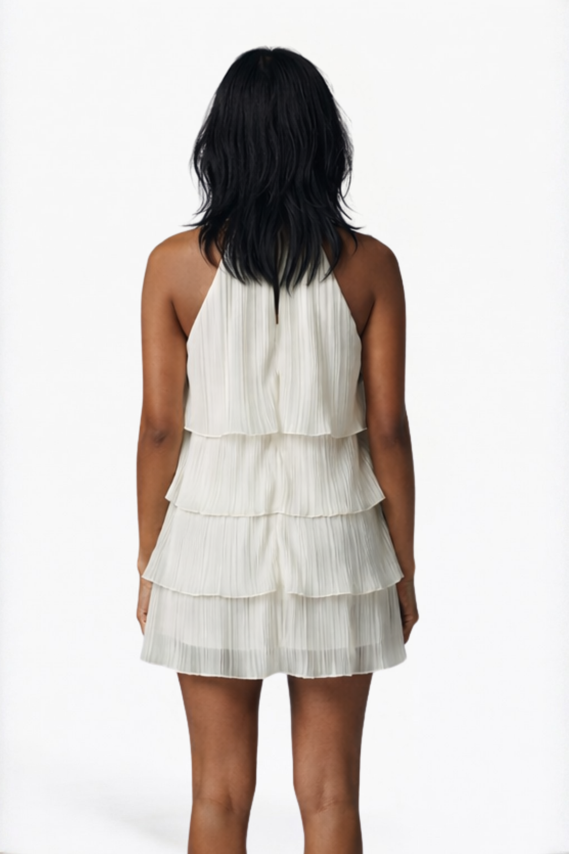 Ivory Tiered Ruffle Halter Neck Mini Dress