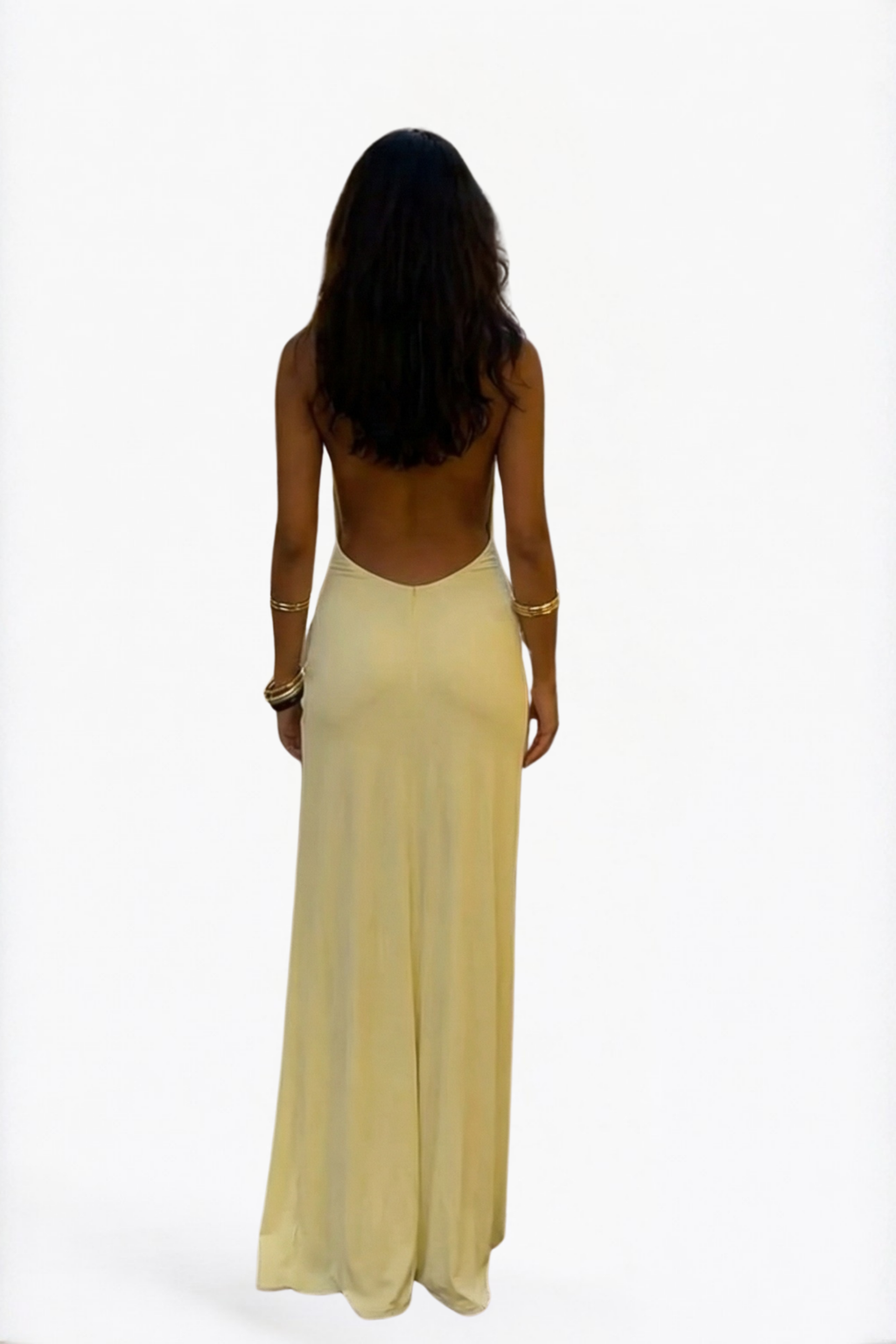 Butter Yellow Halter Cut-Out Wrap Maxi Dress