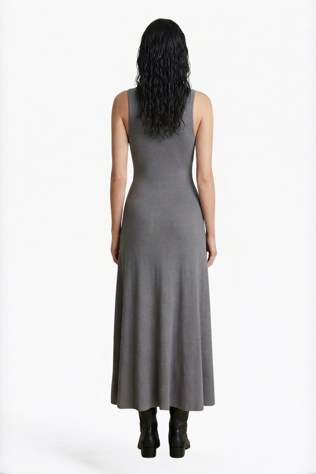 Grey High Neck Sleeveless Maxi Dress