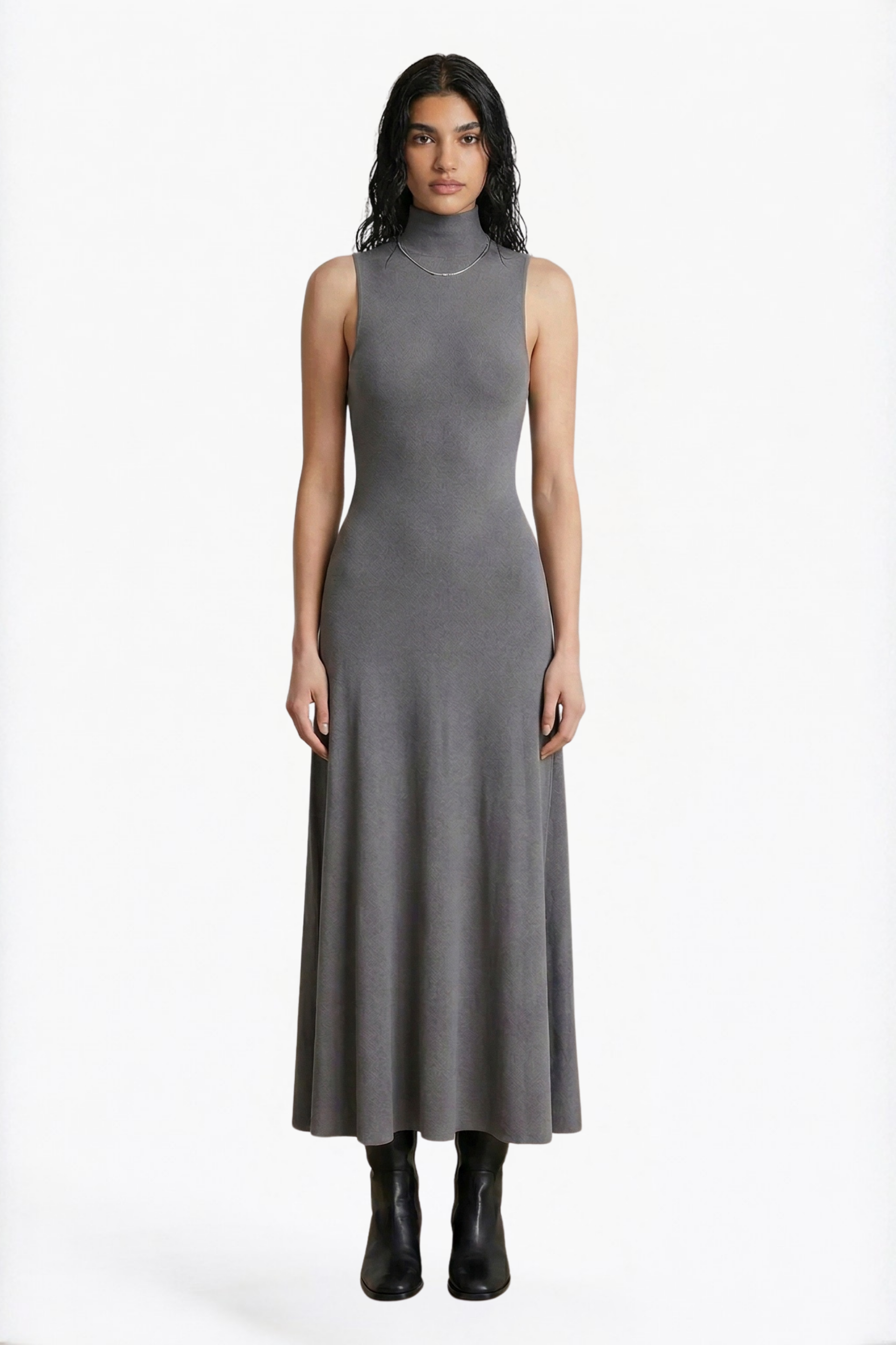 Grey High Neck Sleeveless Maxi Dress