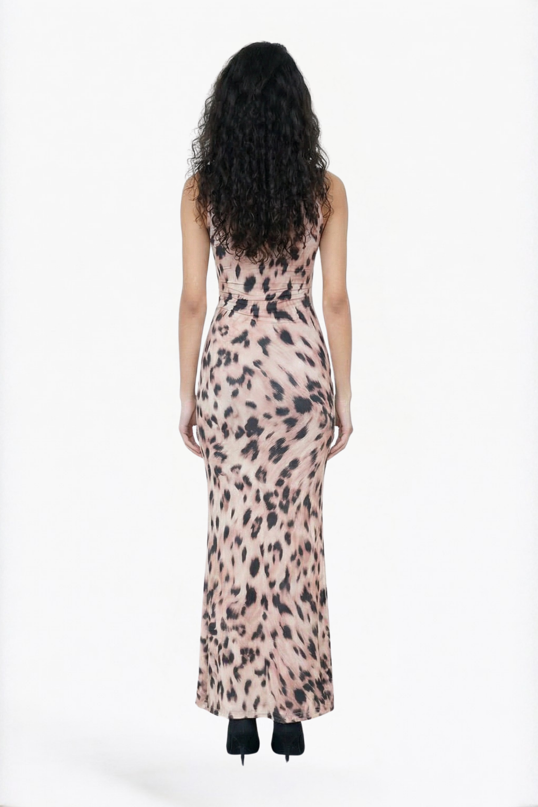 Pink Leopard Print Sleeveless Maxi Dress