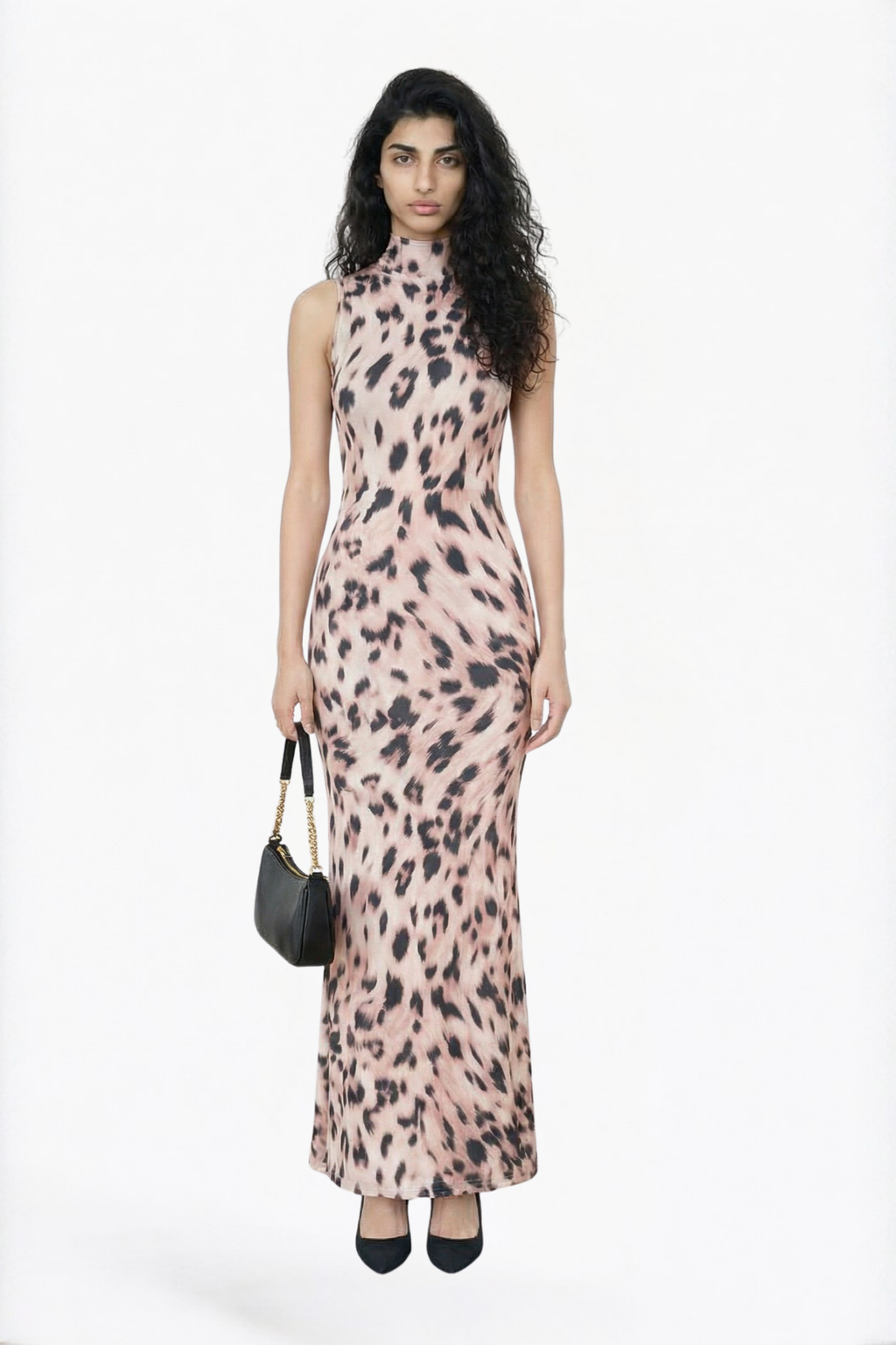 Pink Leopard Print Sleeveless Maxi Dress
