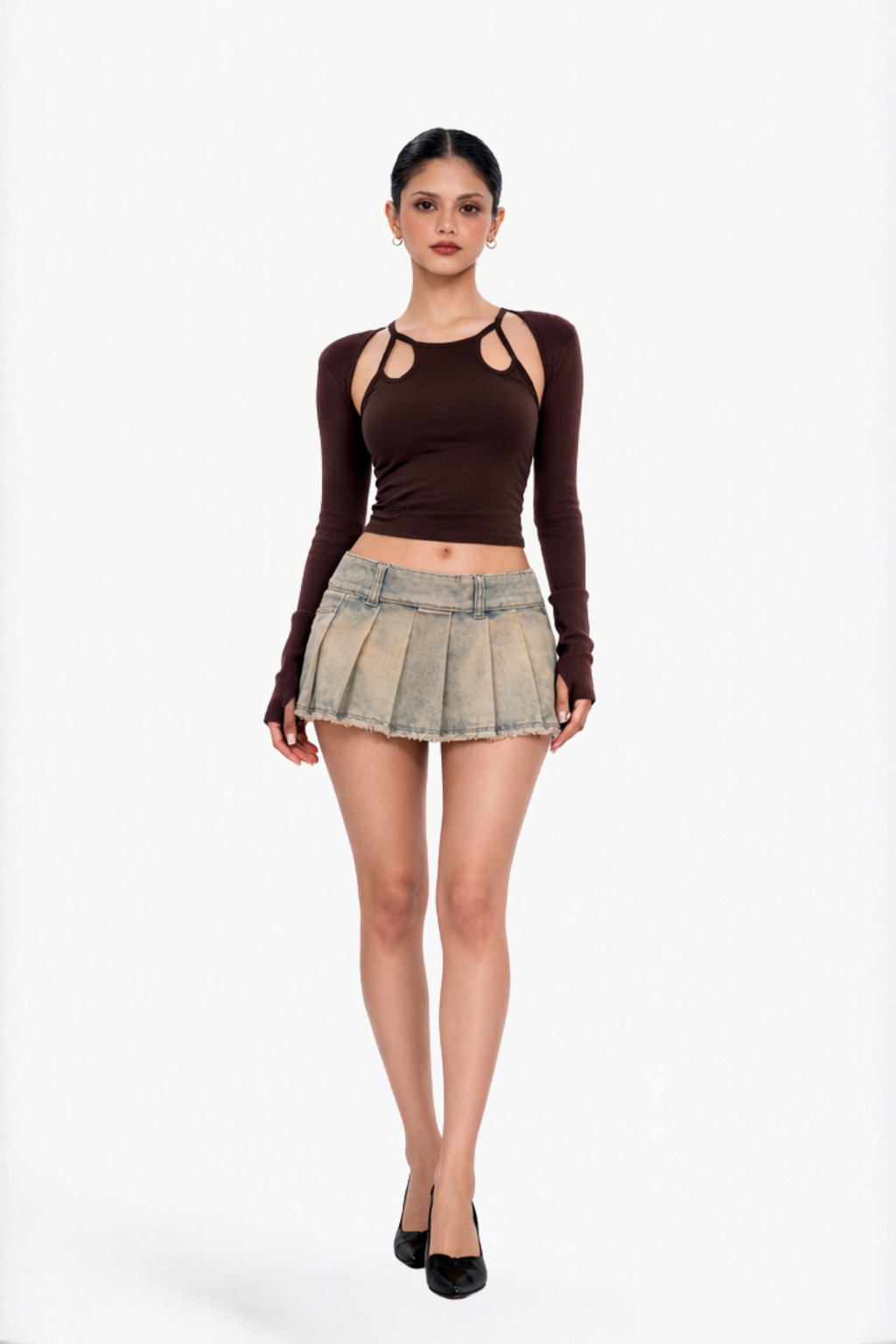 Vintage Washed Pleated Mini Skirt
