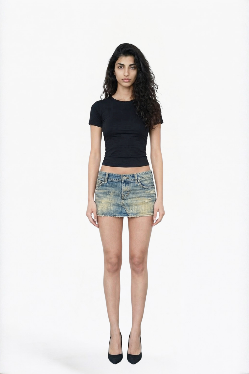 Light Wash Distressed Denim Mini Skirt