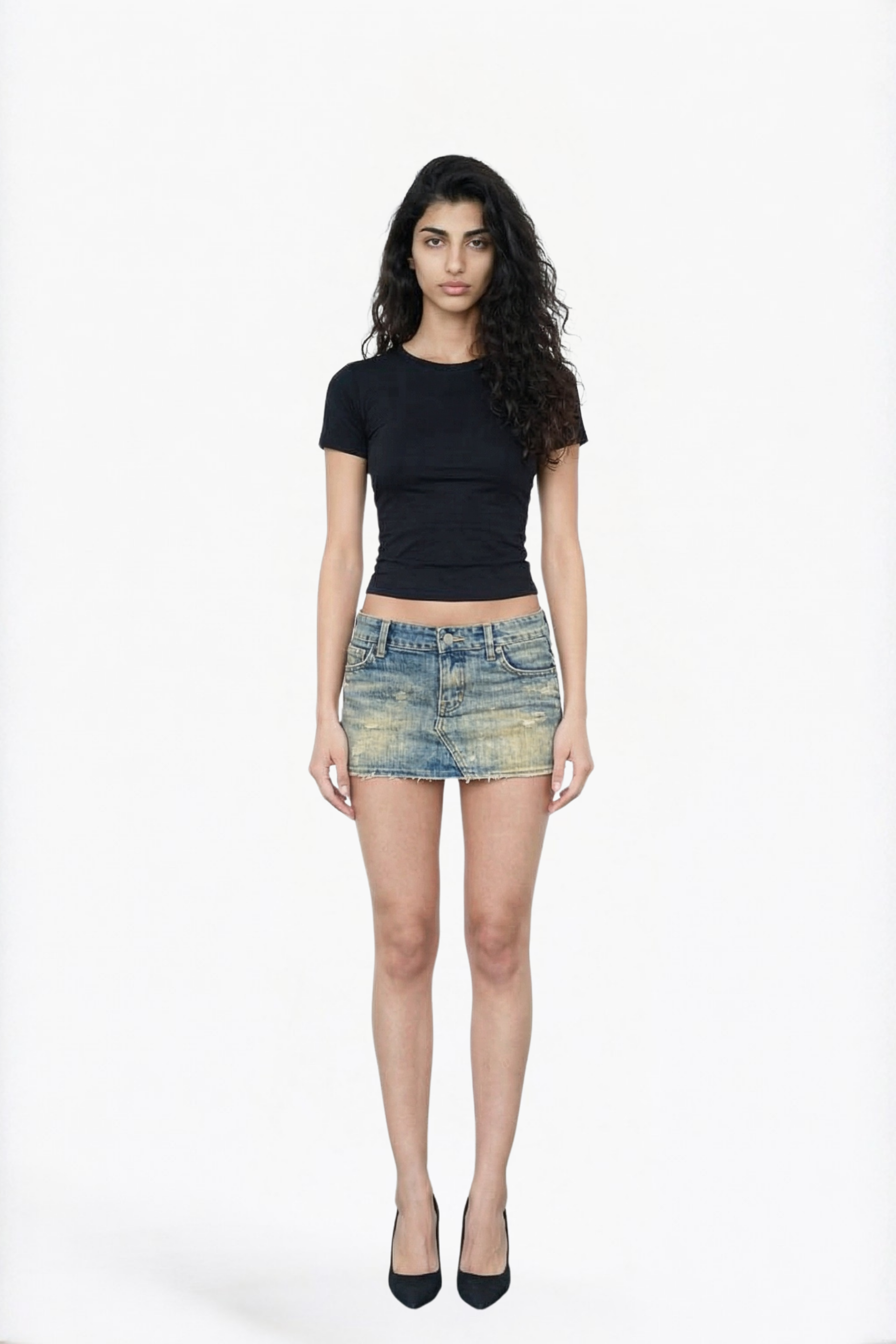 Light Wash Distressed Denim Mini Skirt