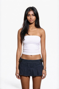 Dark Wash Striped Denim Mini Skirt