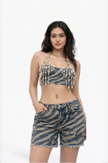 Zebra Print Denim Mini Shorts