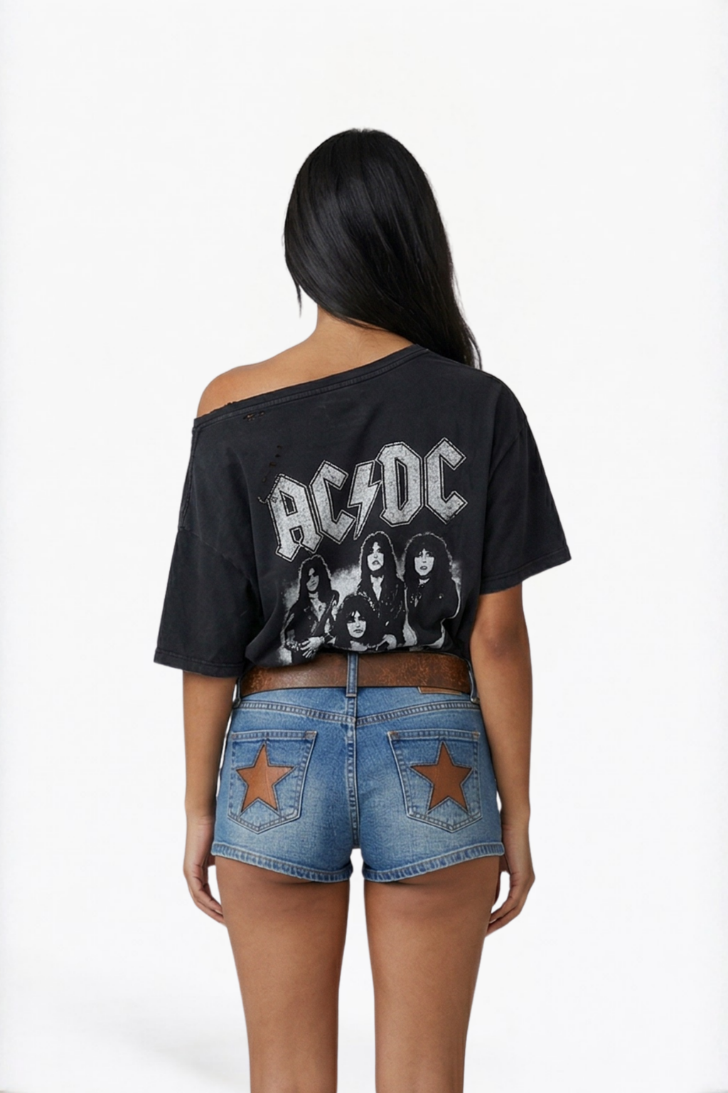Blue Washed Star Patch Denim Mini Shorts