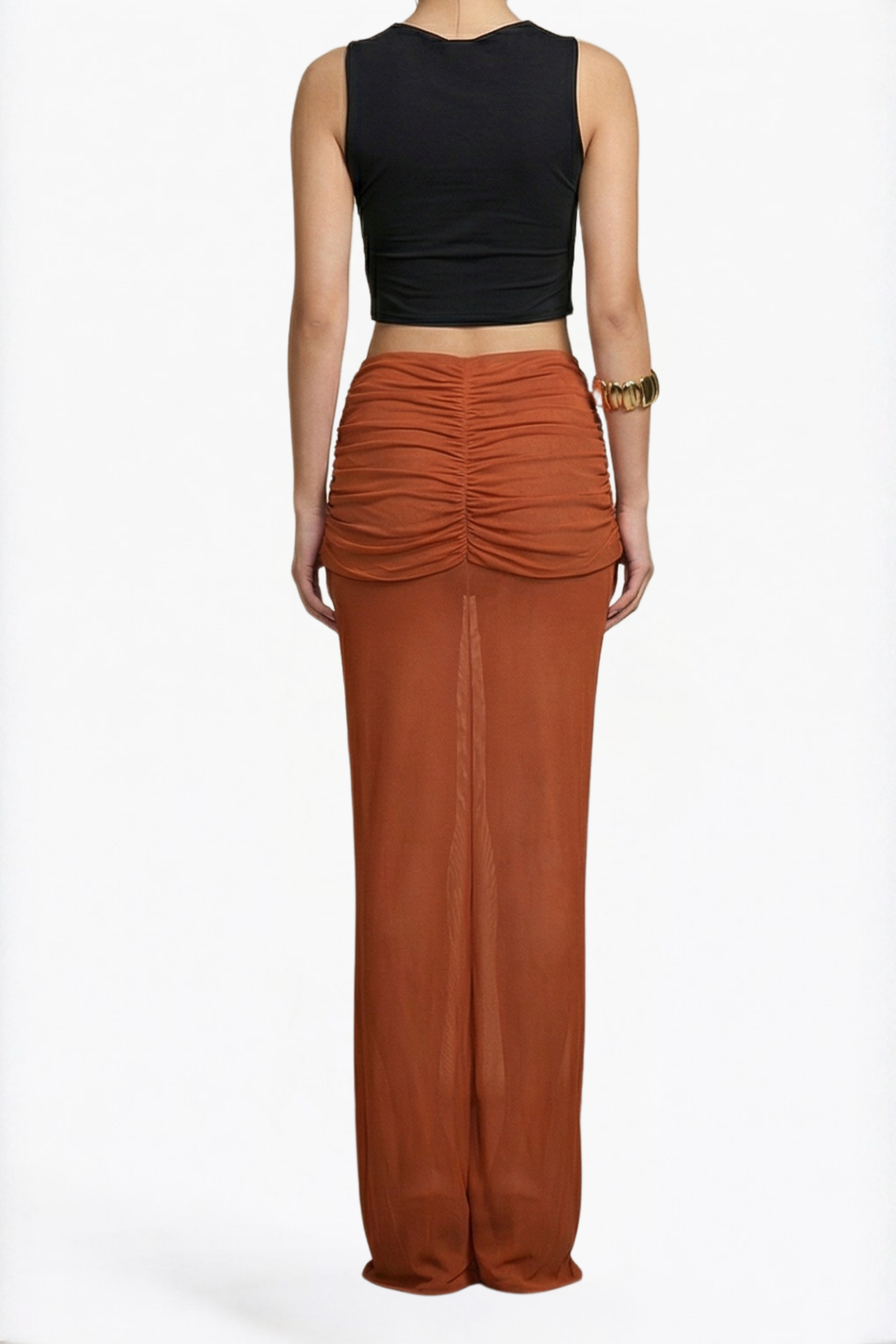 Rust Ruched Maxi Skirt