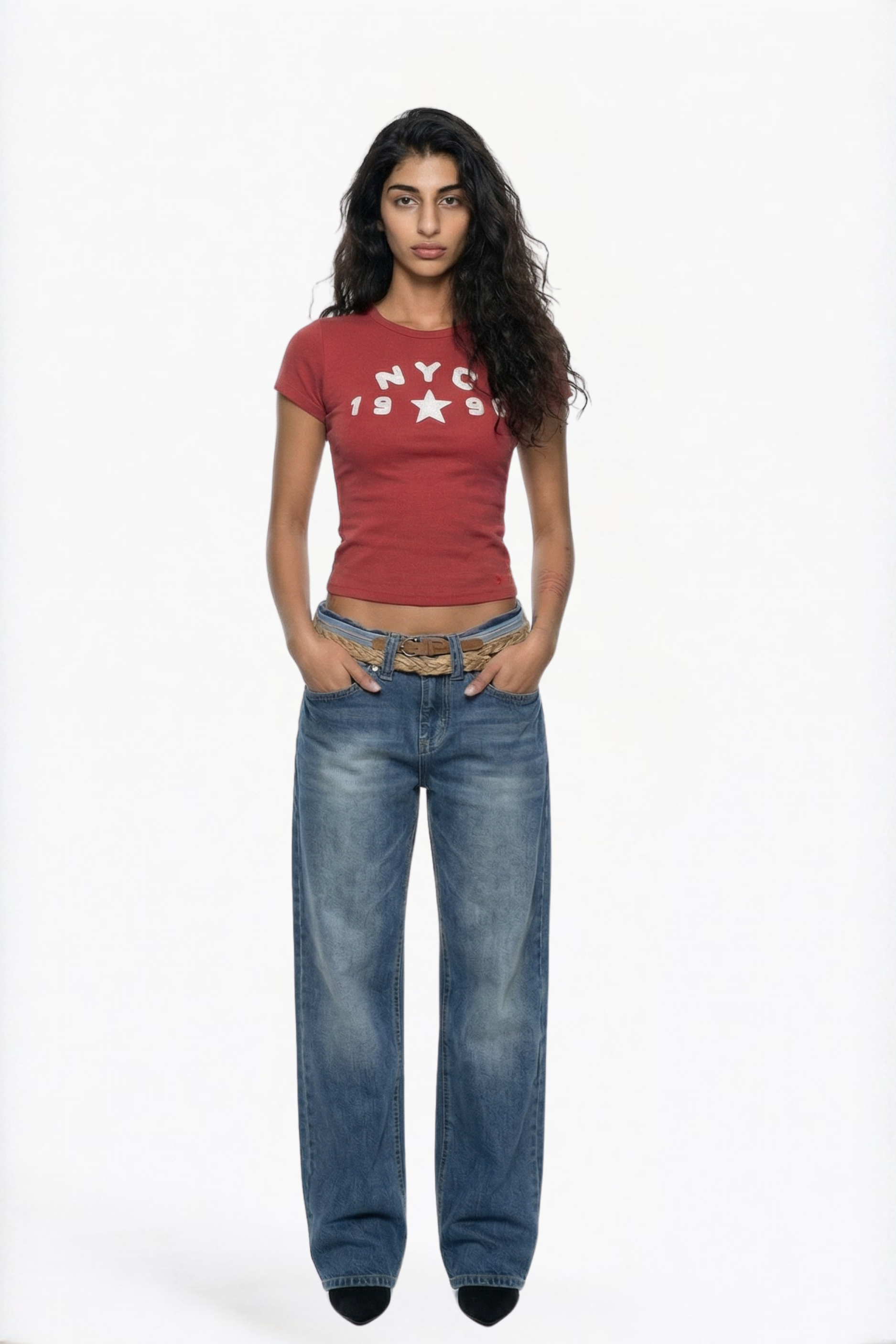 Red "NYC 1990" Print Baby Tee