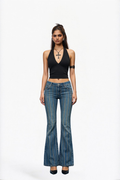 Light Washed Striped Flare Jeans
