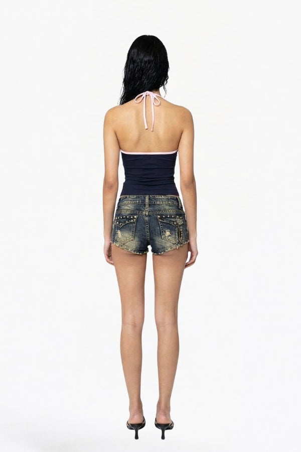 Vintage Washed Distressed Denim Mini Shorts