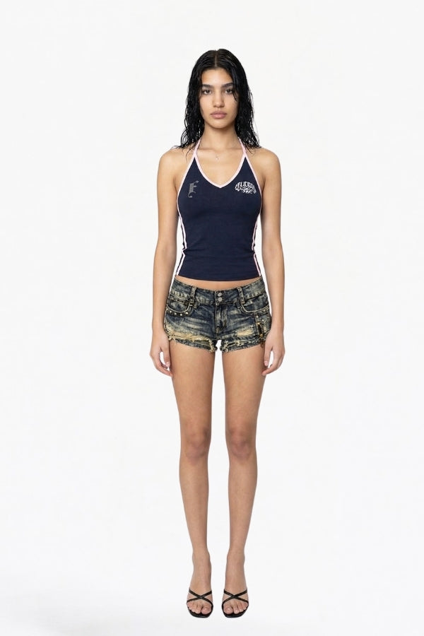 Vintage Washed Distressed Denim Mini Shorts