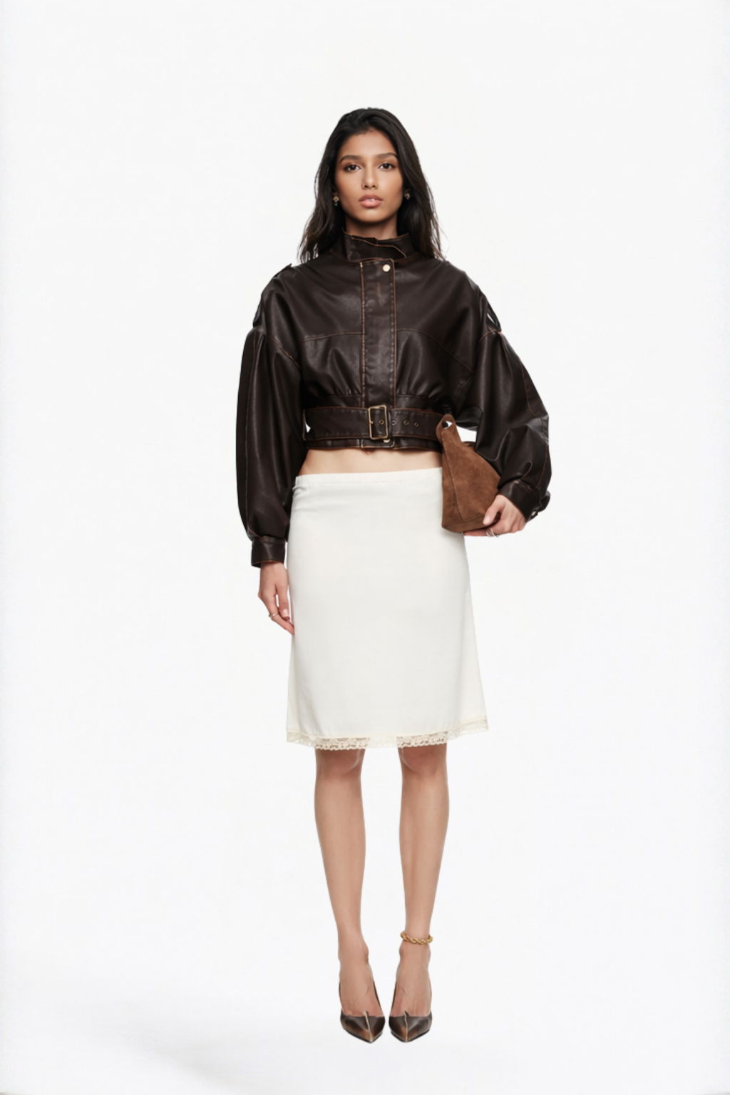 White Solid Lace-Trim Skirt