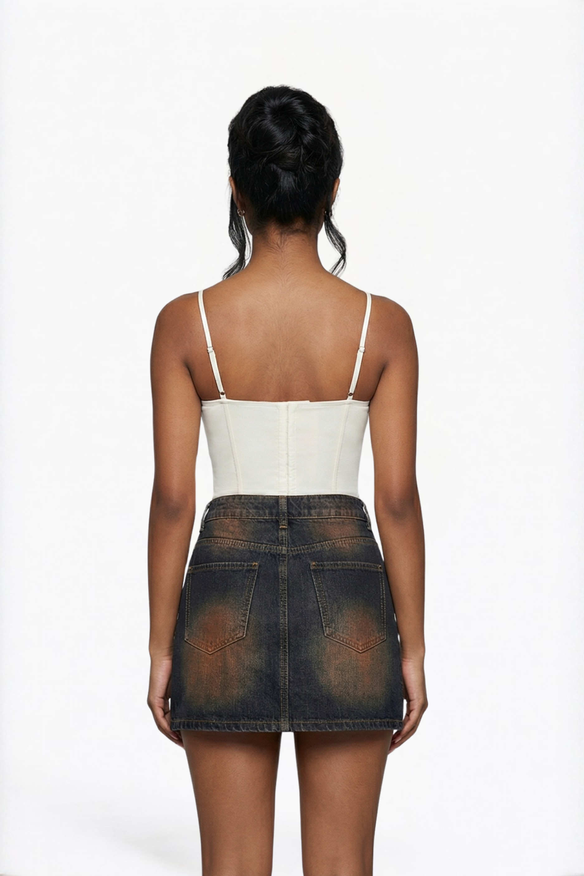 Rust-Wash Denim Mini Skirt
