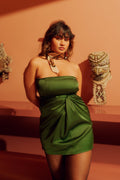 Knot Me Up Olive Satin Dress