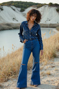 Rich Blue Knee Distressed Women's Bootcut Jeans