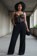 Curve Neat Black Elasticated Straight Korean Pants