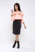 Peach Denim Off-Shoulder Top