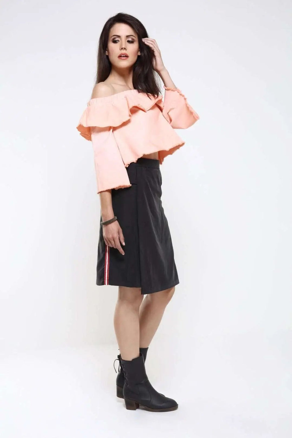 Peach Denim Off-Shoulder Top