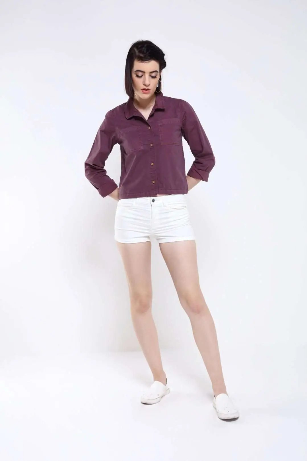 Wine Denim Crop Top