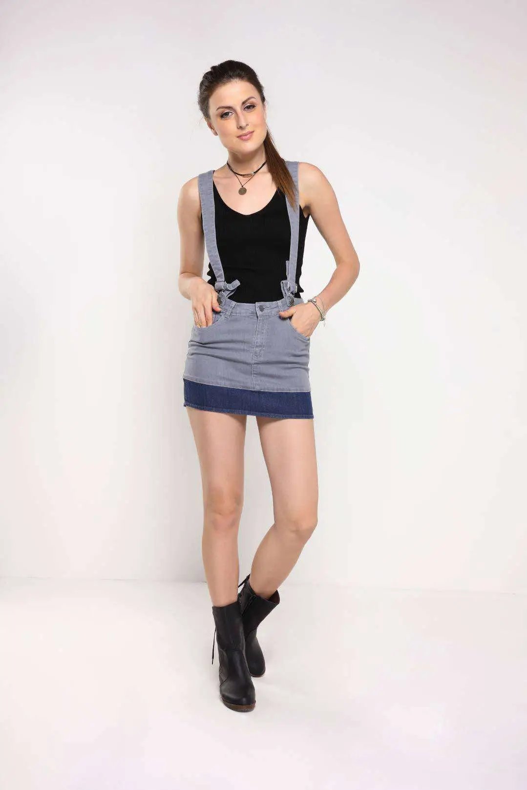 Denim Skirt With Suspenders