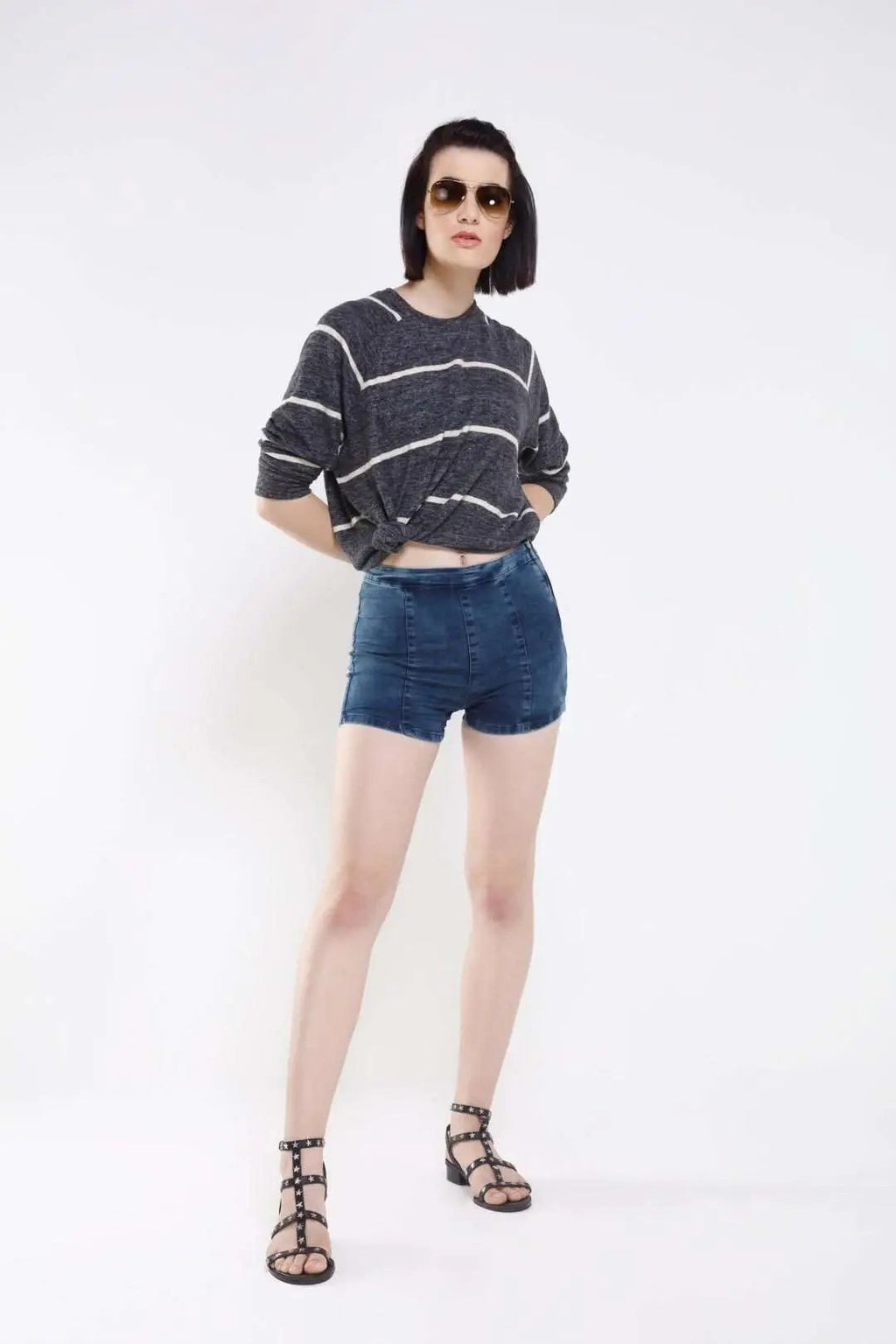 Dark Blue High Waited Jeggings Shorts