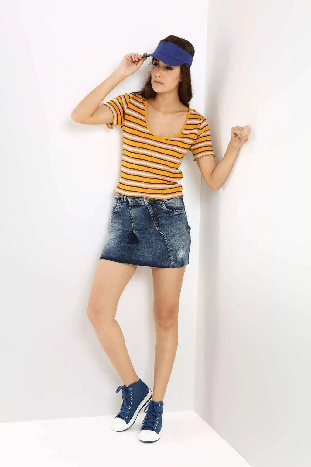 Dark Blue Distresses Denim Skirt