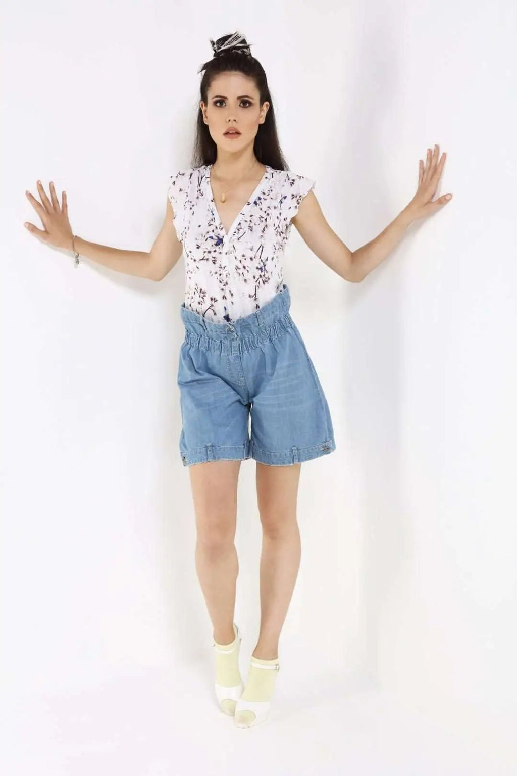 Paper Bag Denim Blue Shorts