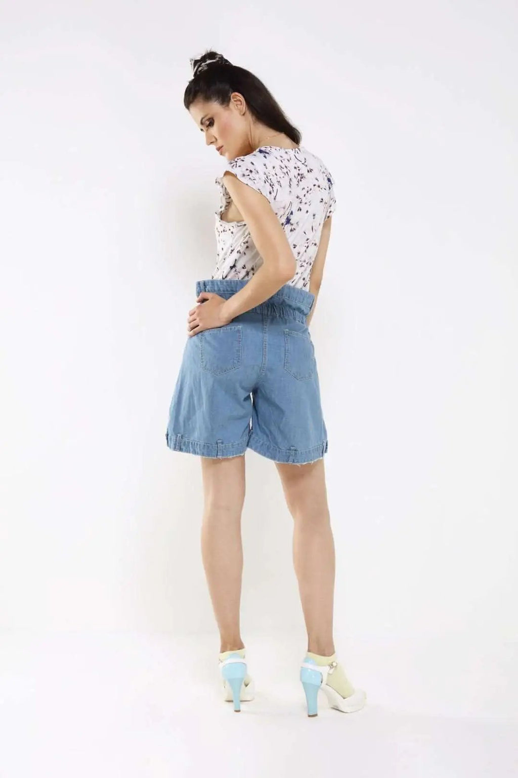 Paper Bag Denim Blue Shorts