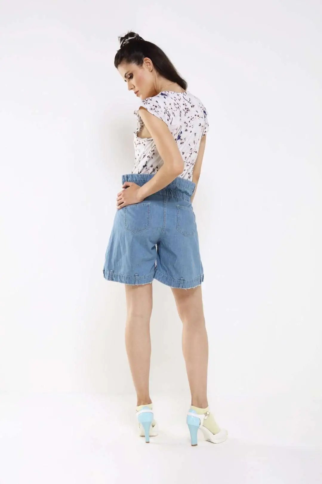 Paper Bag Denim Blue Shorts