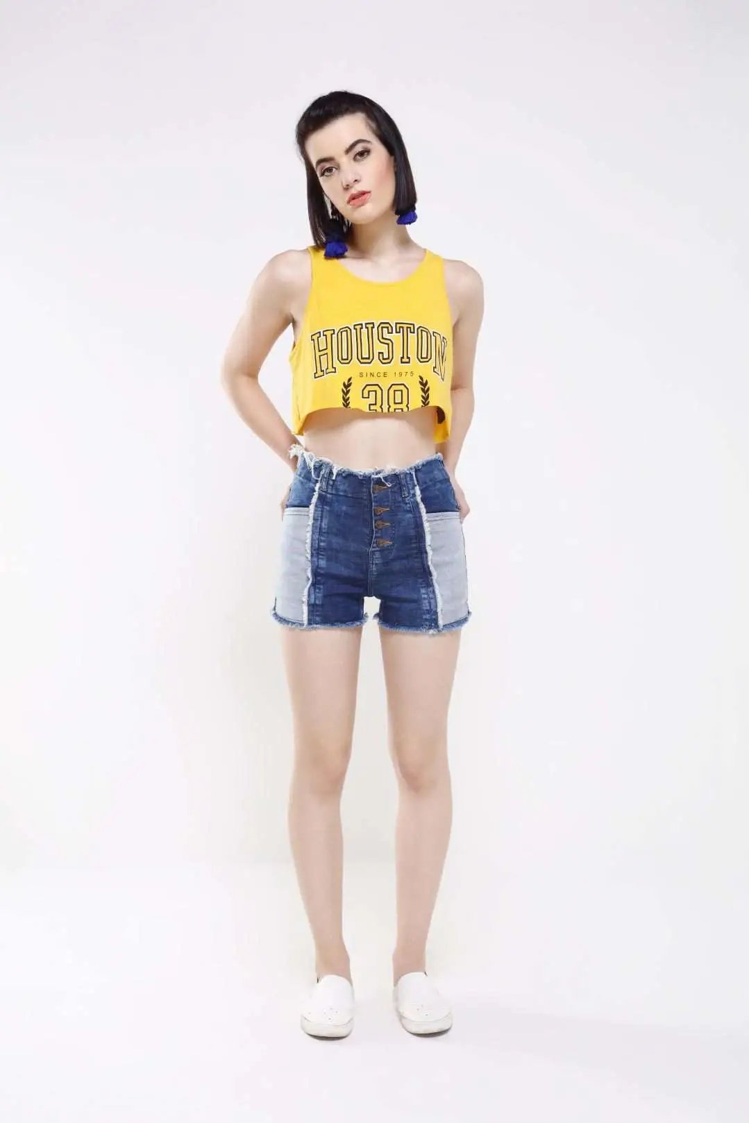 Dark Blue Patched Denim Shorts