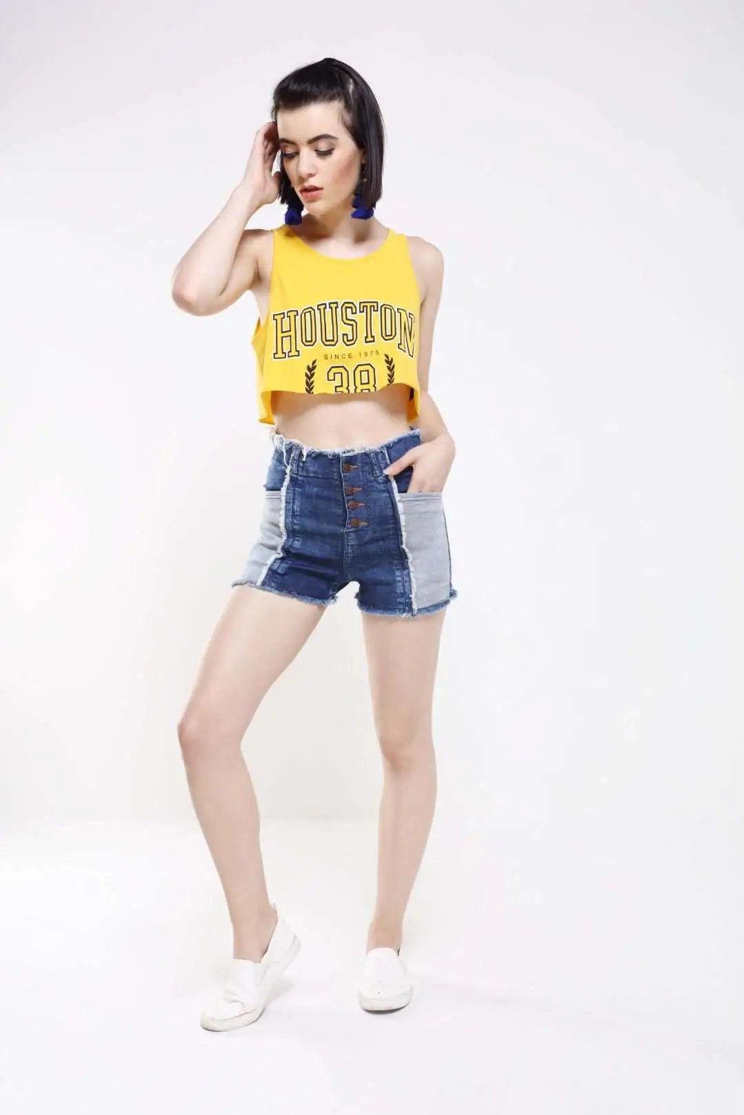 Dark Blue Patched Denim Shorts