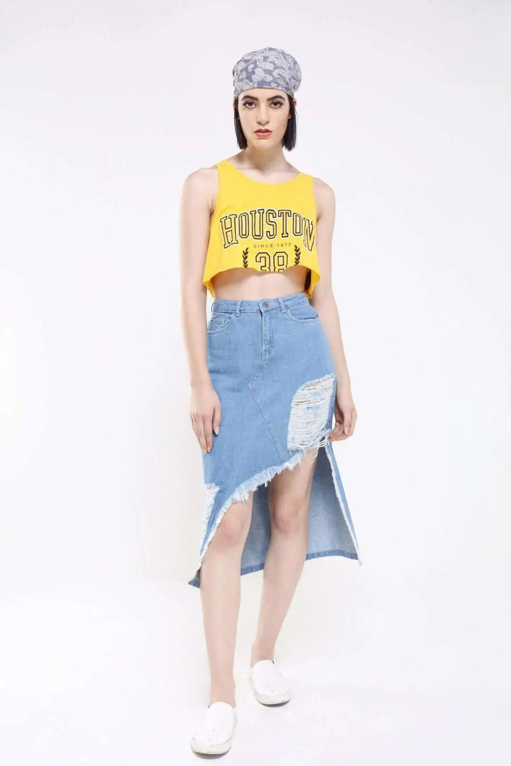 Light Blue Denim Distressed Skirt