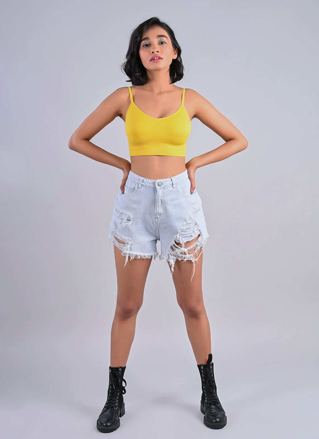 Distressed Shorts In Ice Blue