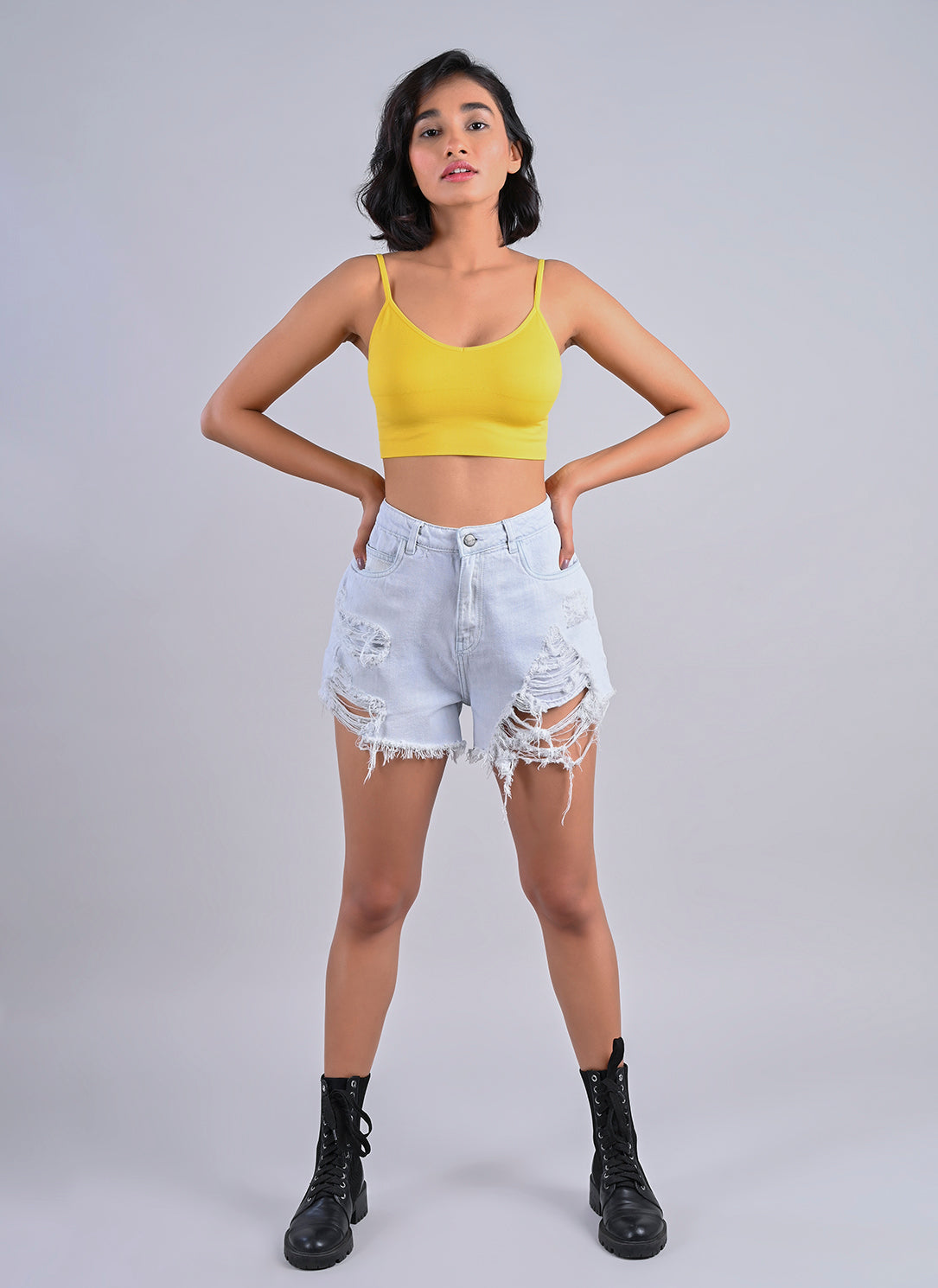 Distressed Shorts In Ice Blue