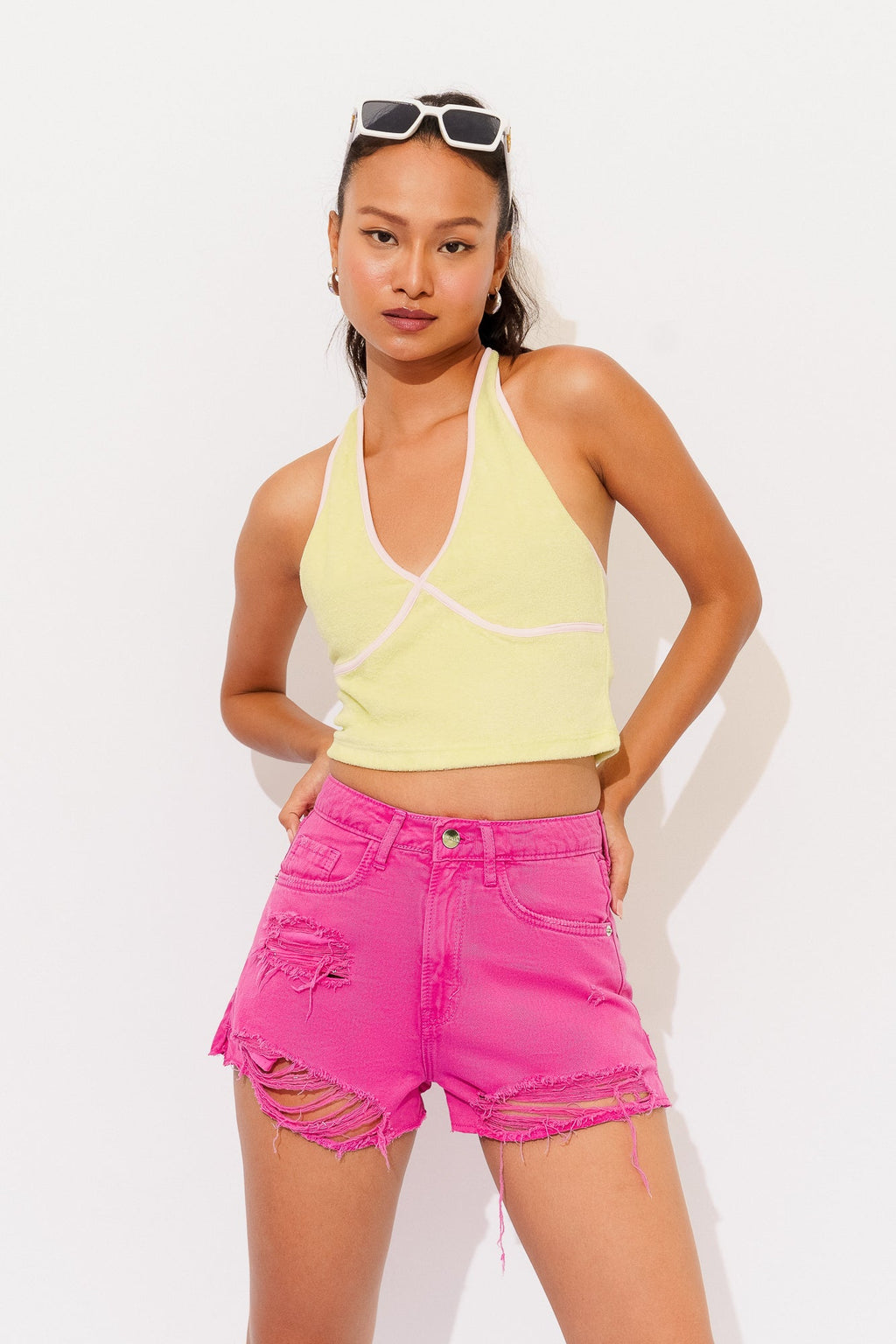 Pink Distressed Hot Shorts