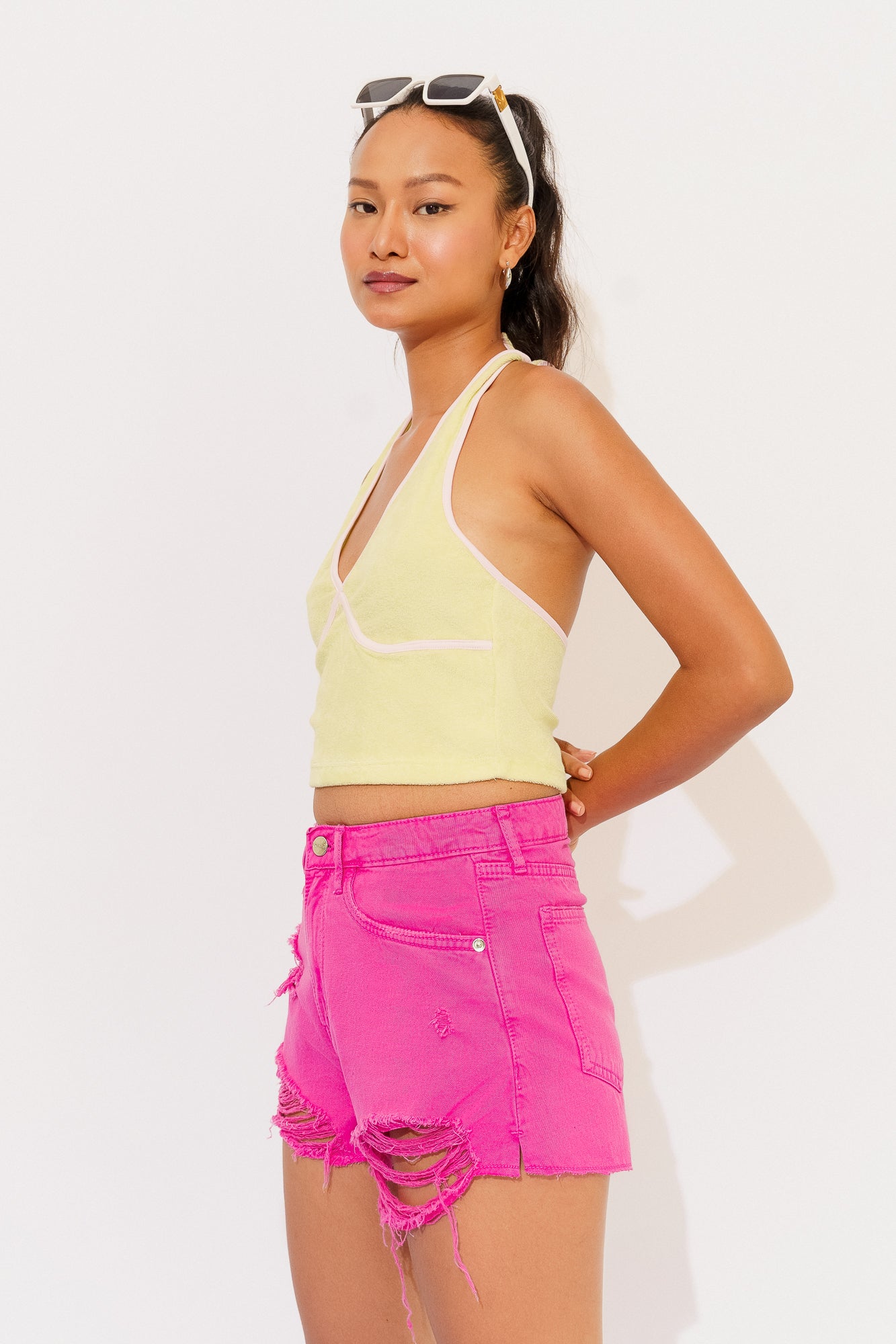 Pink Distressed Hot Shorts