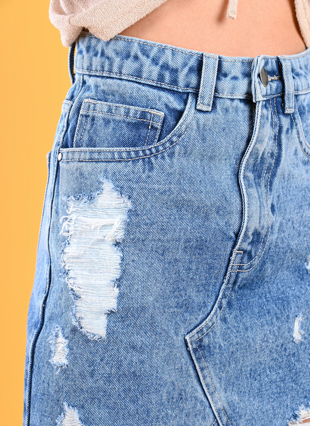 Ripped Denim Skirt