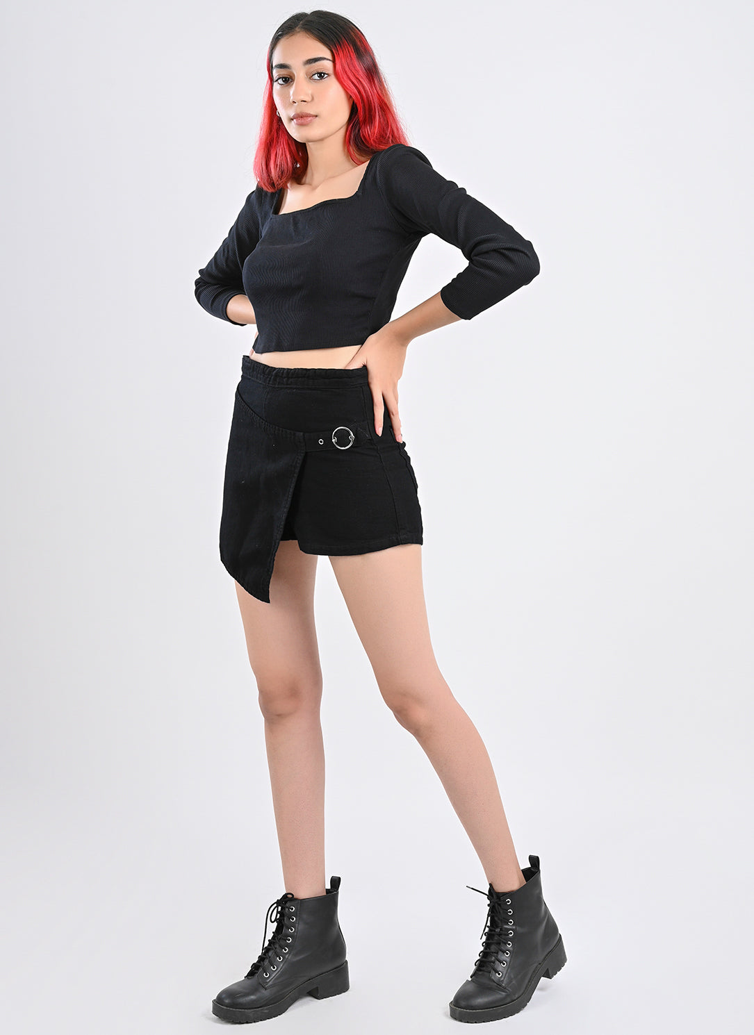 Black Overlap Skort