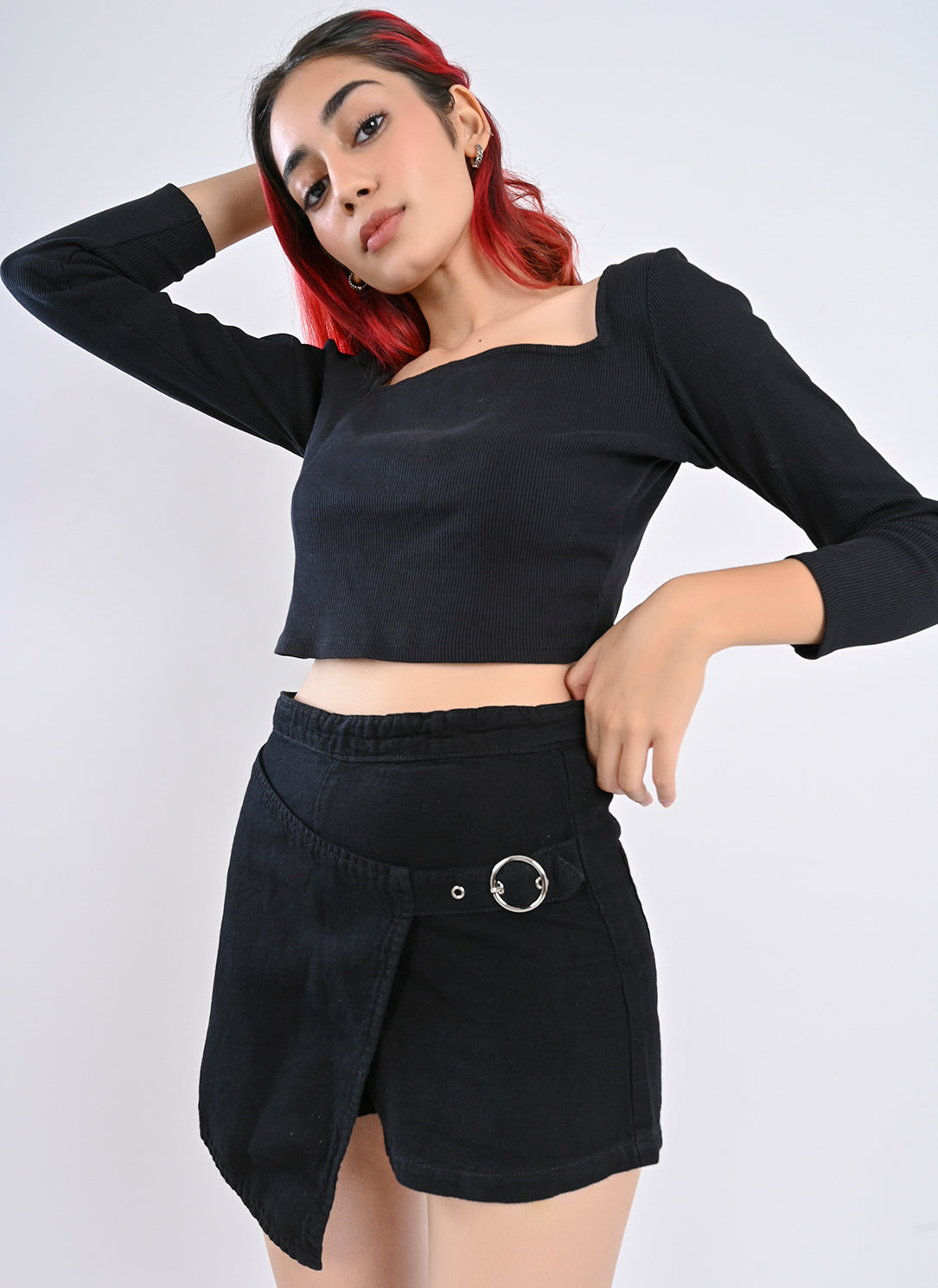 Black Overlap Skort