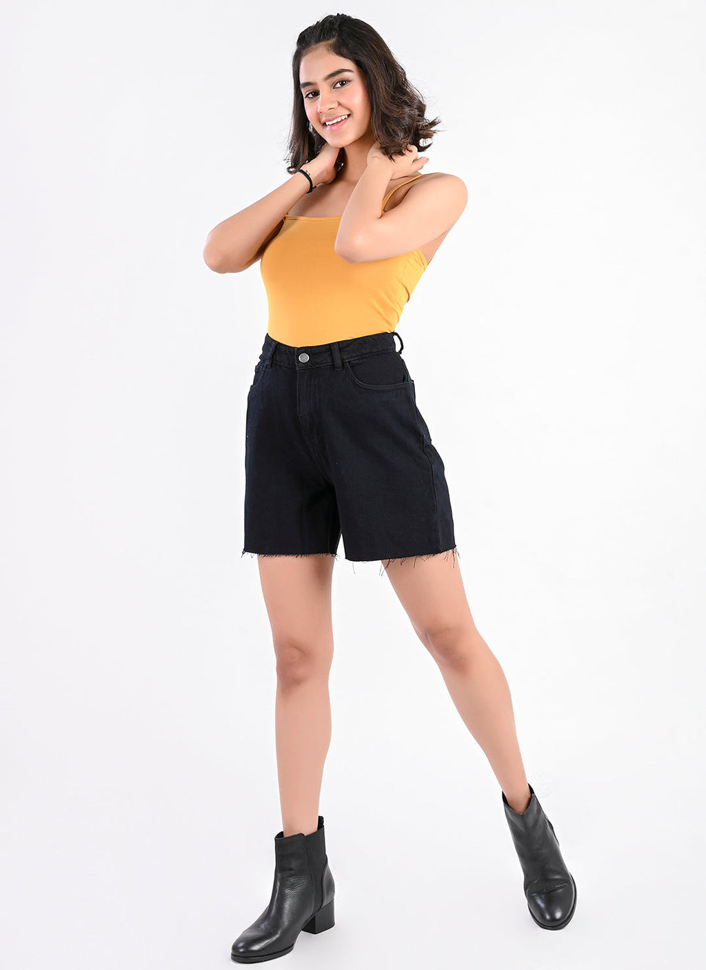 Black Raw Hem Bermuda Shorts
