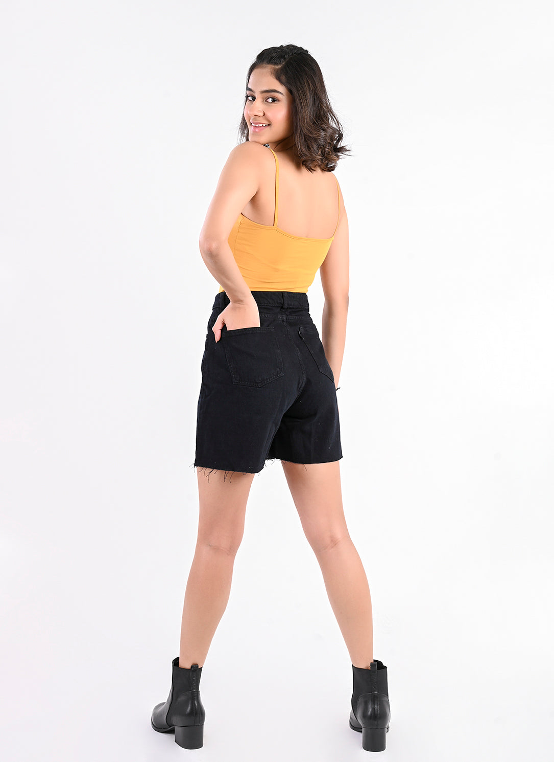 Black Raw Hem Bermuda Shorts